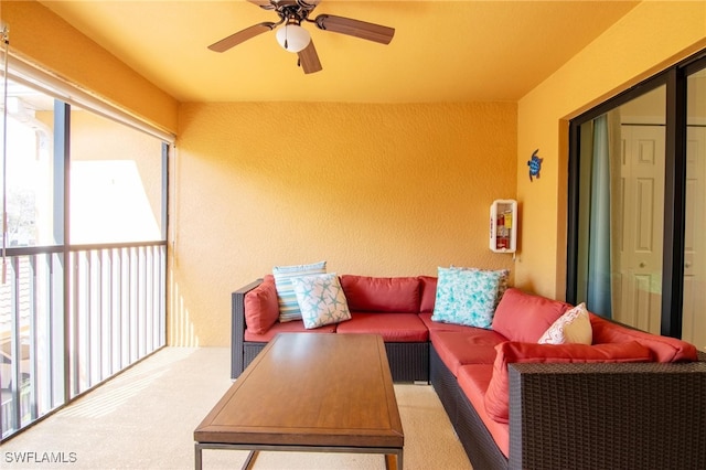 interior space featuring ceiling fan