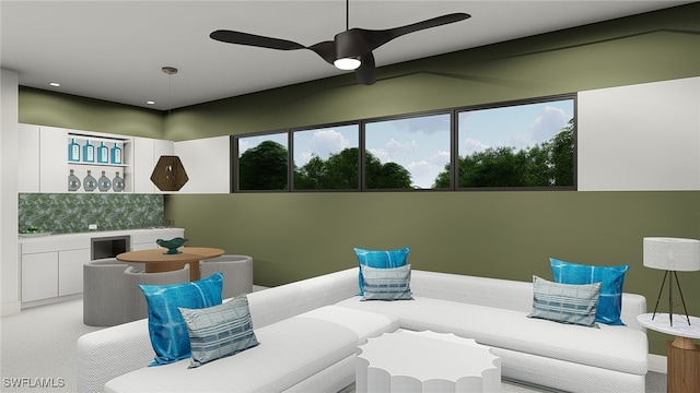 interior space featuring ceiling fan