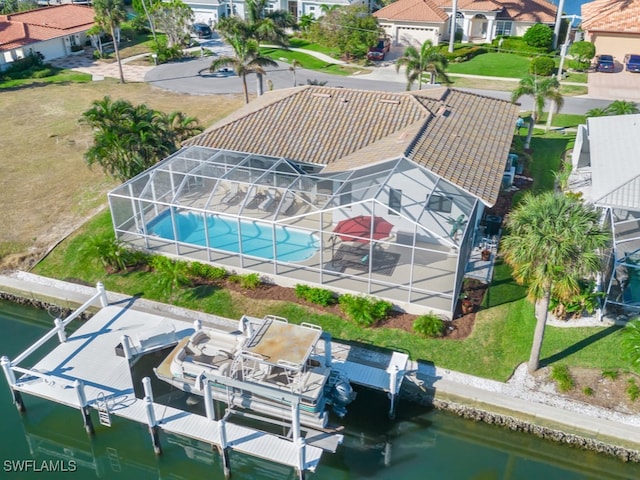 bird's eye view featuring a water view