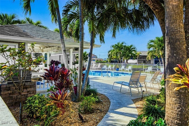 view of swimming pool with a patio