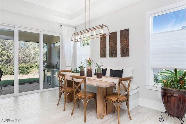 dining area with light hardwood / wood-style floors