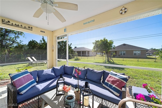 view of patio / terrace featuring outdoor lounge area and ceiling fan