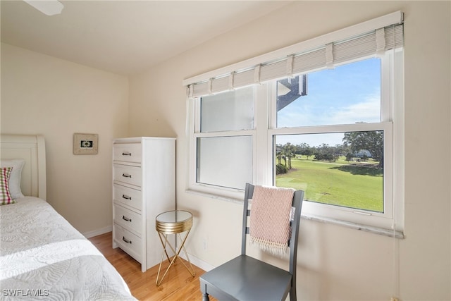 bedroom with light hardwood / wood-style floors