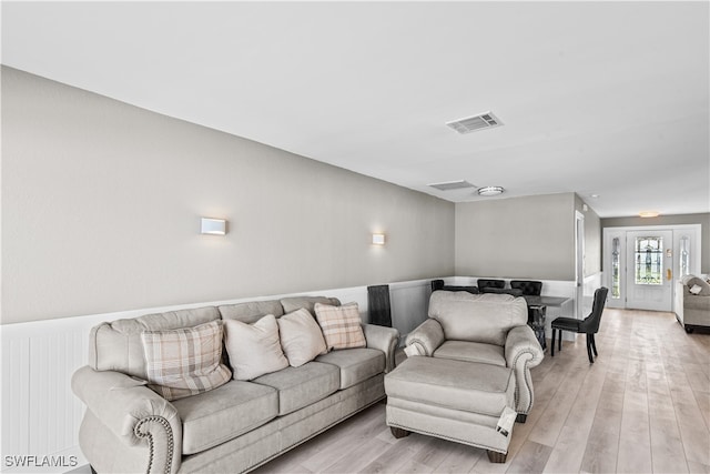 living room with light wood-type flooring