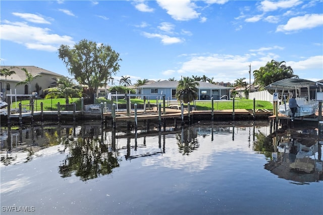 view of dock with a water view