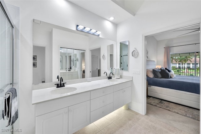 bathroom with vanity and tile patterned floors