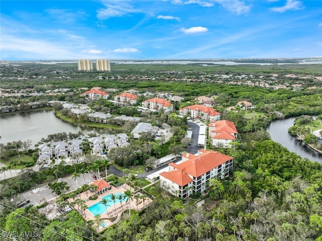 aerial view with a water view