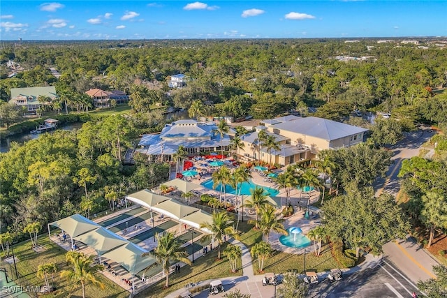 bird's eye view featuring a forest view