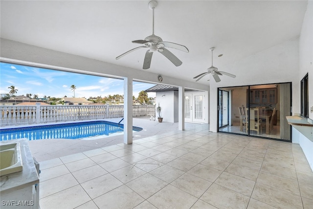 view of pool with ceiling fan