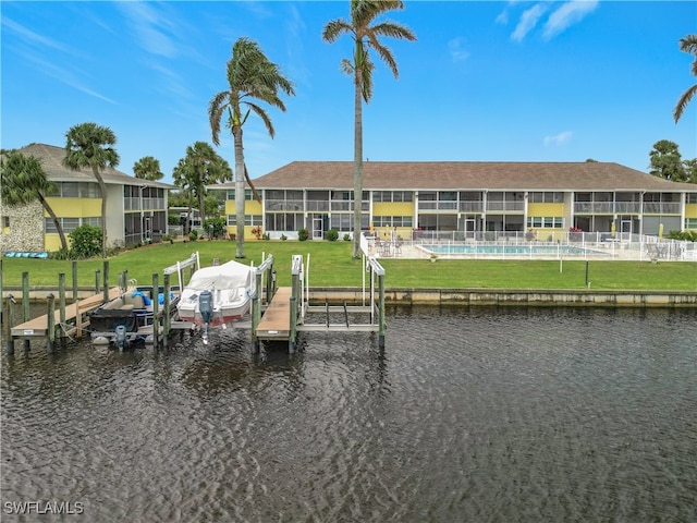 view of dock with a water view