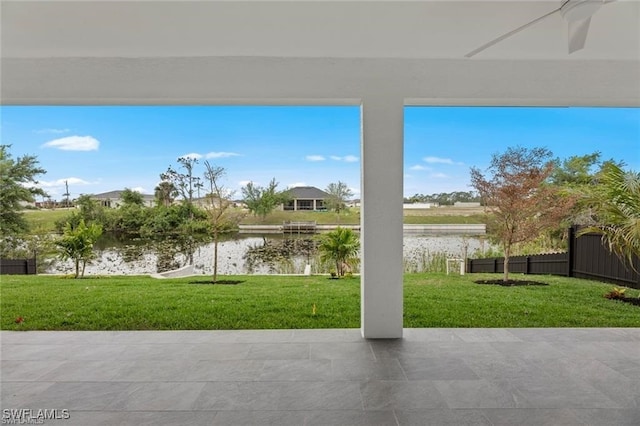 view of patio / terrace with a water view