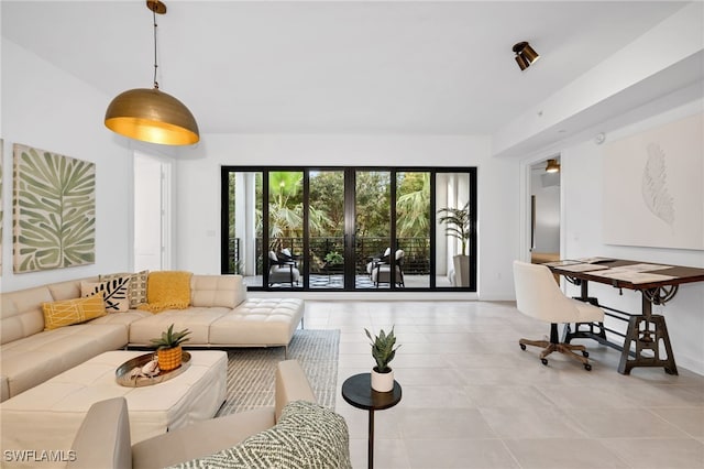 living room with light tile patterned floors