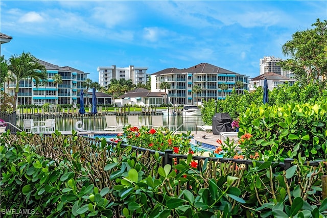 view of property's community with a water view