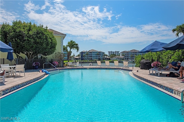 view of pool featuring a patio area