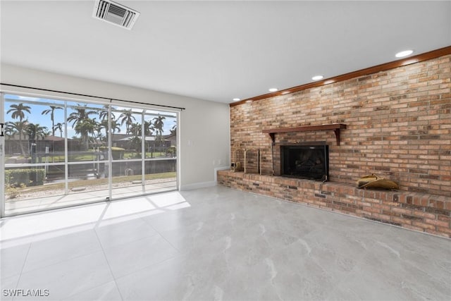 unfurnished living room featuring a fireplace