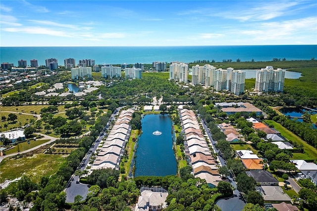 aerial view with a water view