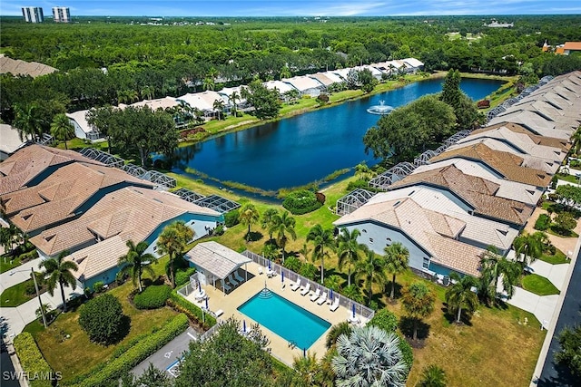 bird's eye view featuring a water view