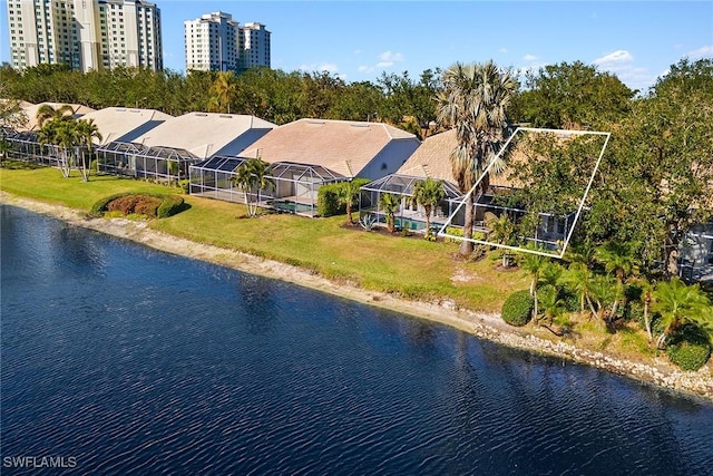 aerial view with a water view