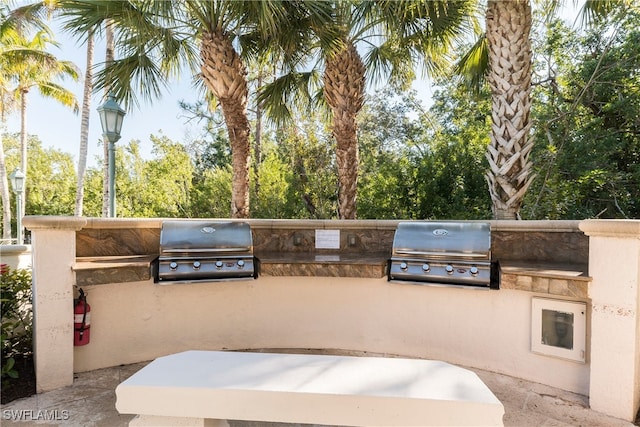 view of patio / terrace featuring an outdoor kitchen and a grill