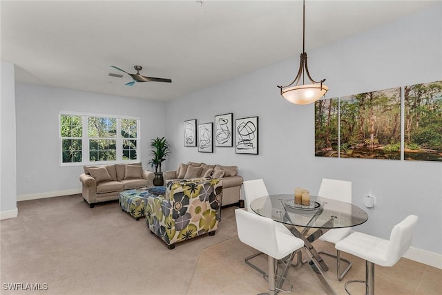 living room with ceiling fan