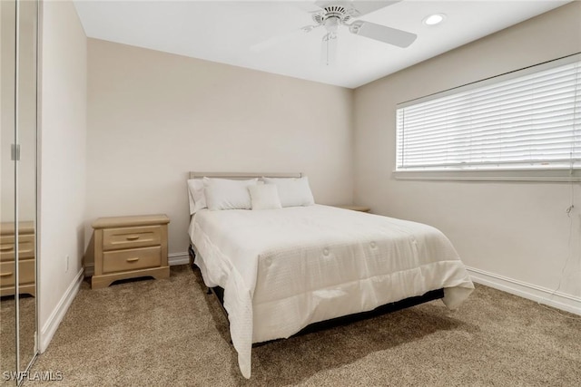 bedroom with carpet flooring and ceiling fan