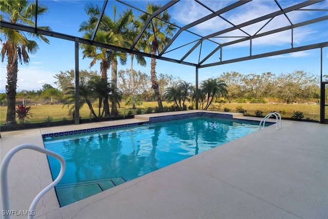 view of pool featuring a patio and a lanai