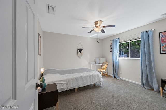 bedroom featuring carpet floors and ceiling fan