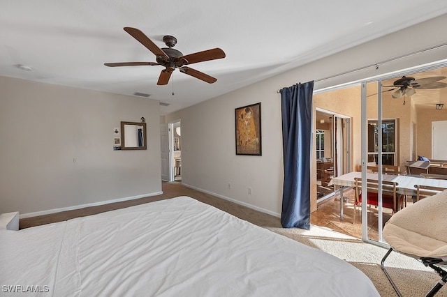 bedroom featuring carpet floors and ceiling fan