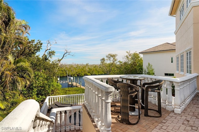 view of patio / terrace featuring a water view