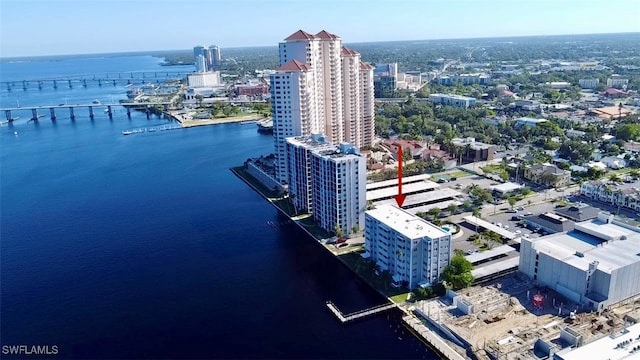 aerial view featuring a water view