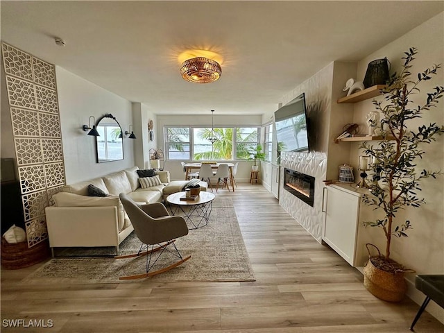 living room featuring a fireplace and light hardwood / wood-style flooring