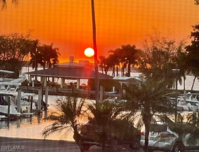 4140 Steamboat Bnd E Unit 502, Fort Myers, FL 33919 - water view with a gazebo and a boat dock
