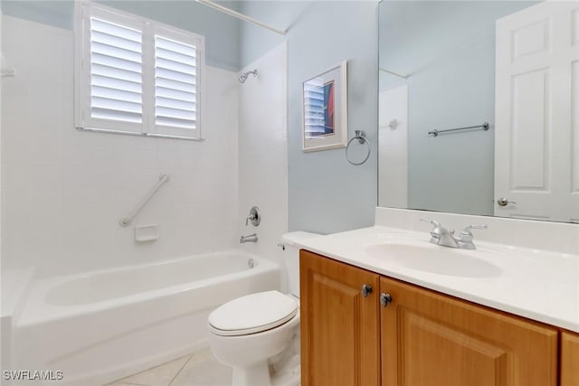 full bathroom with tile patterned flooring, vanity, toilet, and shower / tub combination