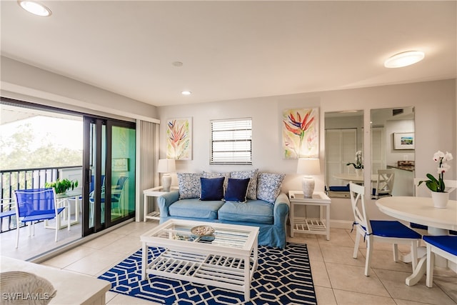 living room featuring light tile patterned floors