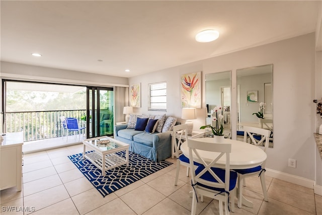 living room with light tile patterned floors