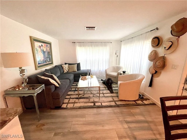 living room with hardwood / wood-style flooring