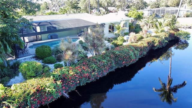 aerial view with a water view