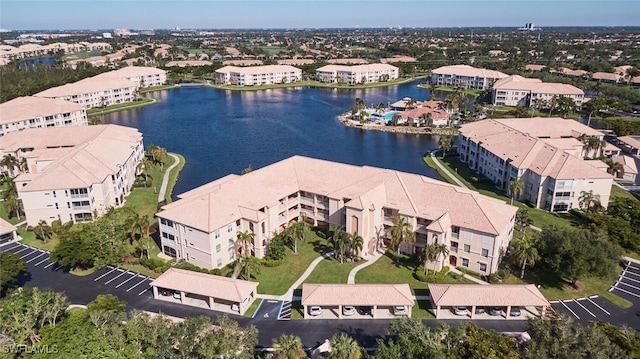 aerial view with a water view