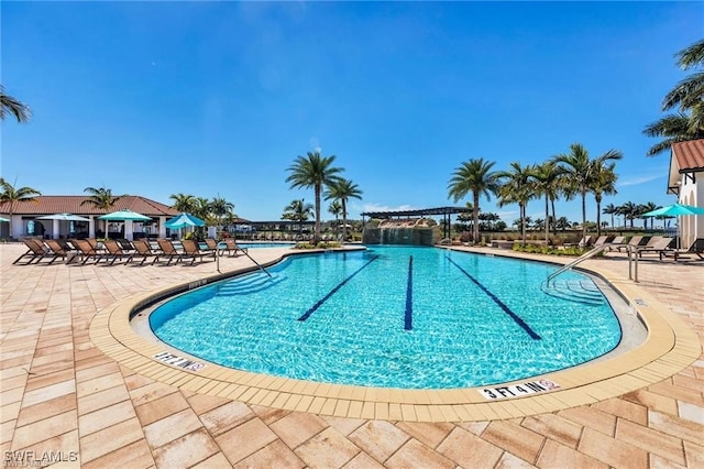 view of pool featuring a patio area