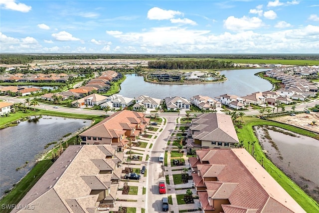 aerial view with a water view