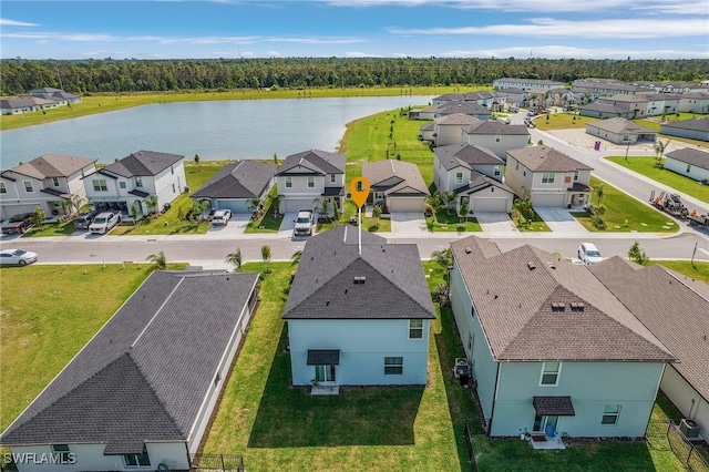 bird's eye view featuring a water view