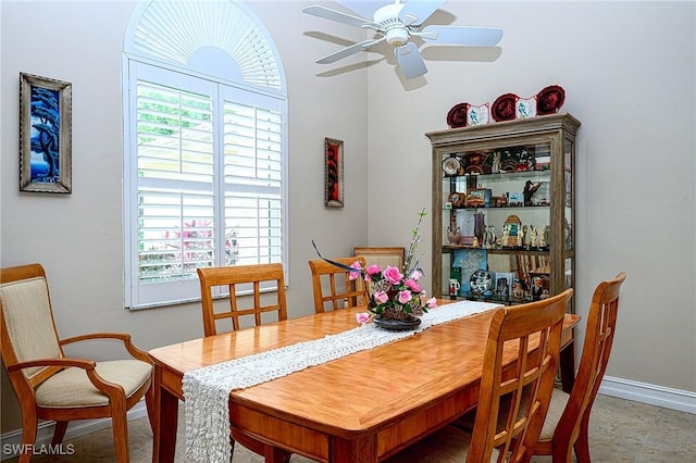 dining area with ceiling fan