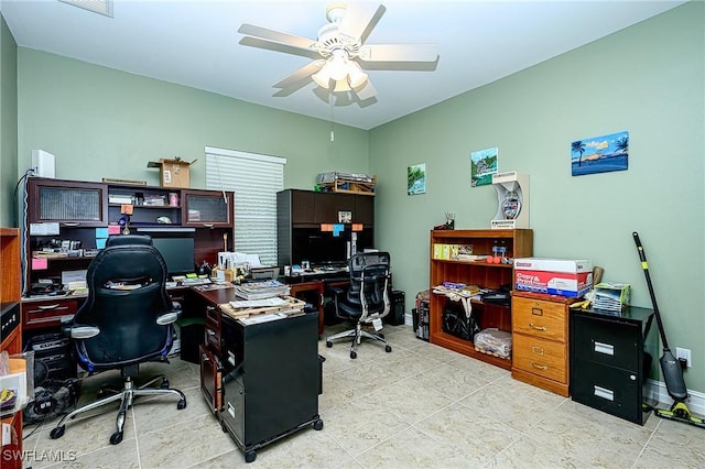 home office with ceiling fan