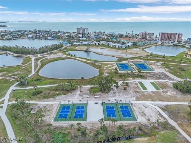 aerial view featuring a water view