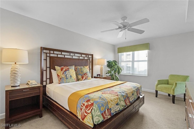 bedroom featuring carpet flooring and ceiling fan