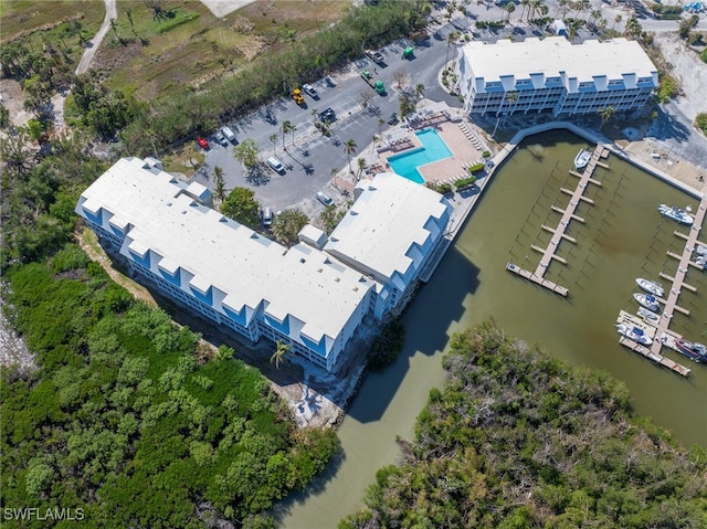 aerial view featuring a water view