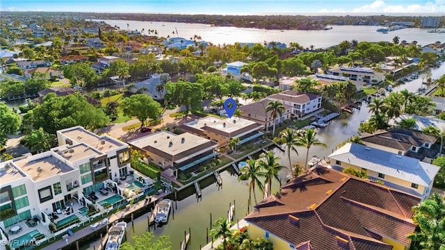 bird's eye view featuring a water view