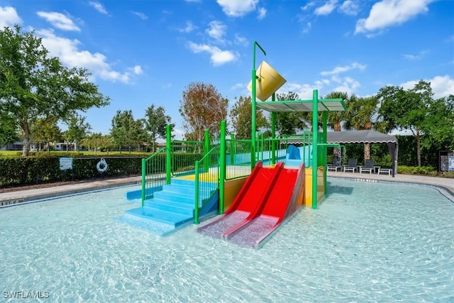 view of playground with a community pool