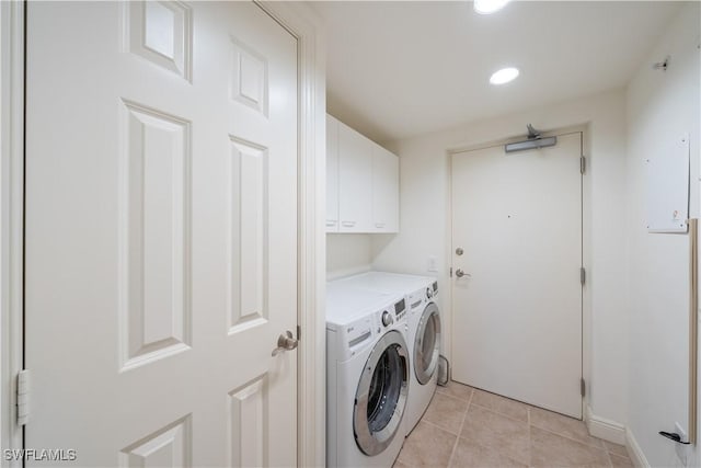 23540 Via Veneto Blvd Unit 605, Estero, FL 34134 - washroom with washer and dryer, cabinet space, light tile patterned floors, and recessed lighting