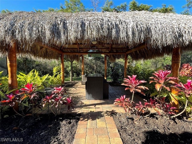 view of patio featuring a gazebo